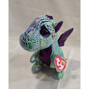 Ty Beanie Boos Cinder Dragon Stuffed Animal Plush Toy Sparkle Purple Green